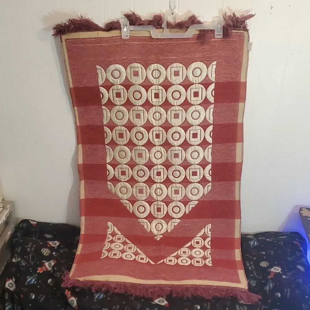 Alzahraa Pink and Gold Patterned Tapestry Prayer Rug 42x26 Inches